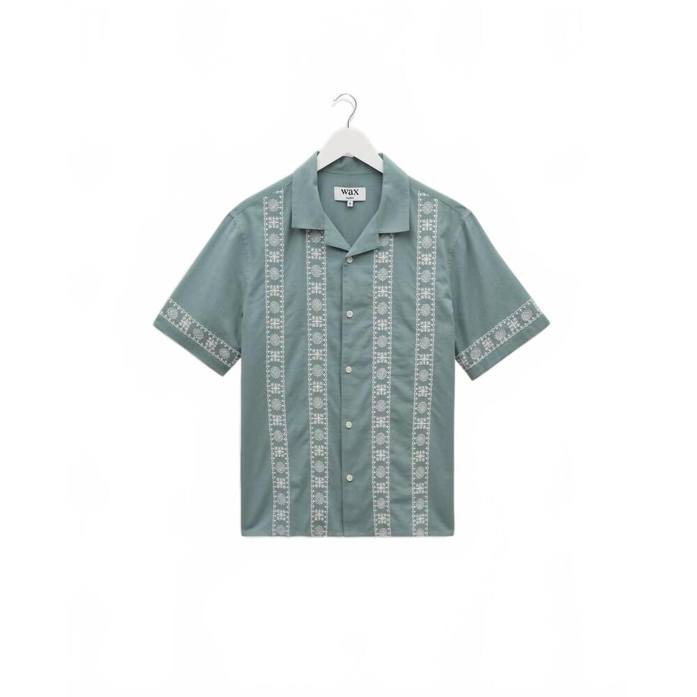 NEW WAX LONDON men's didcot short sleeve shirt in sea green/ecru